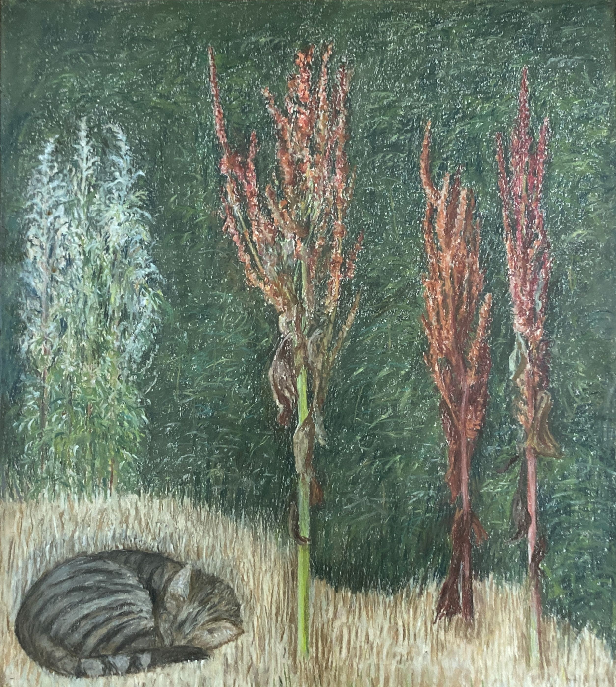 Margaret Benecke (1876-1962), pastel, 'Cat and Trees', 55 x 49cm.